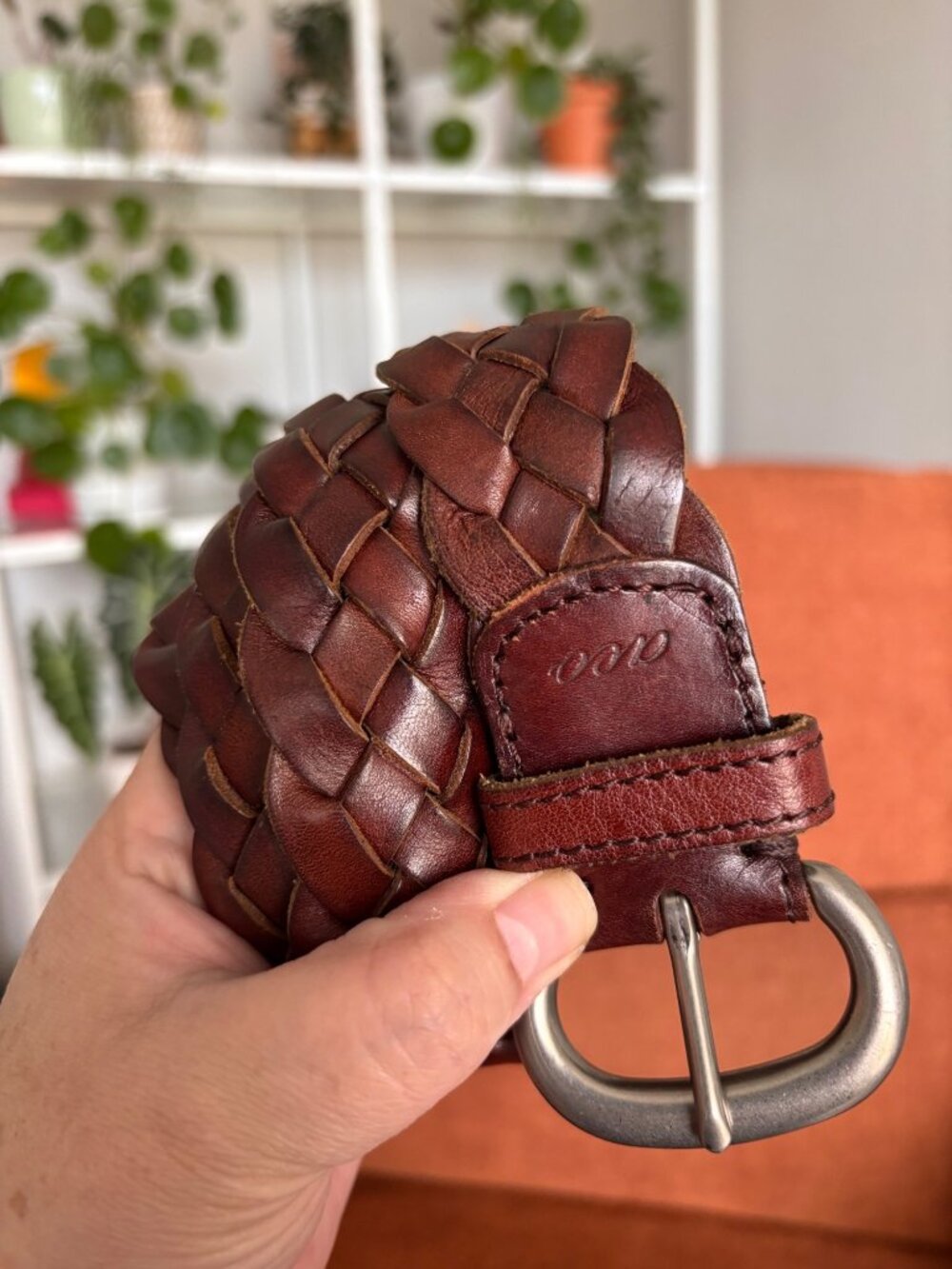 American Eagle XL Braided Leather Belt Silver Buckle - Rich Brown Durable